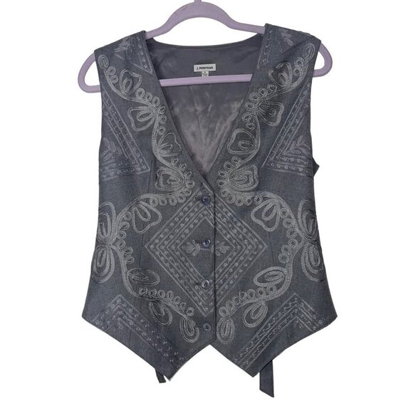 J Peterman Vintage Womens Vest Size 4 Gray Classic Soutache Button Down Wool - Picture 1 of 13